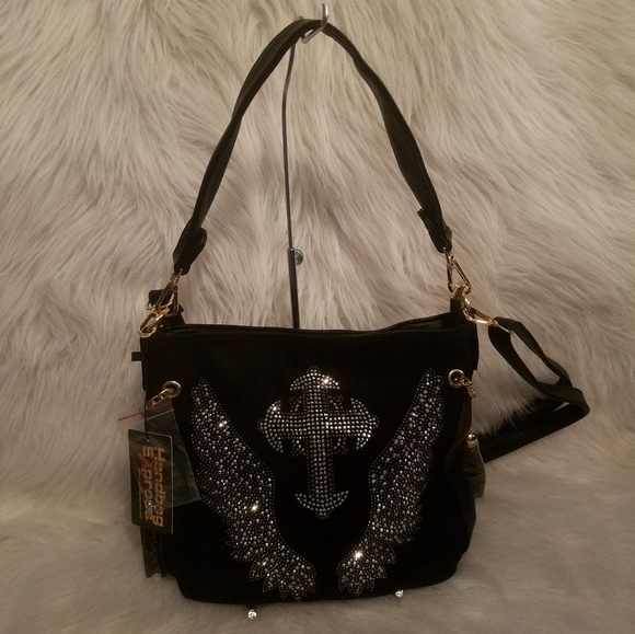 RHINESTONE CROSS WINGED HOBO - Picture 1 of 8